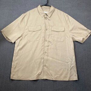 Zara Mens Beige Short Sleeve Button-Up Shirt SZ XL Lyocell Fabric Chest Pockets